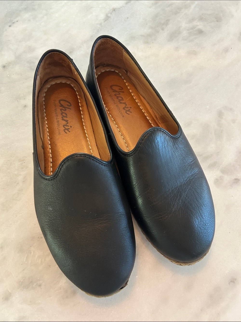 Charli Black Leather Slip-On Flats for Women